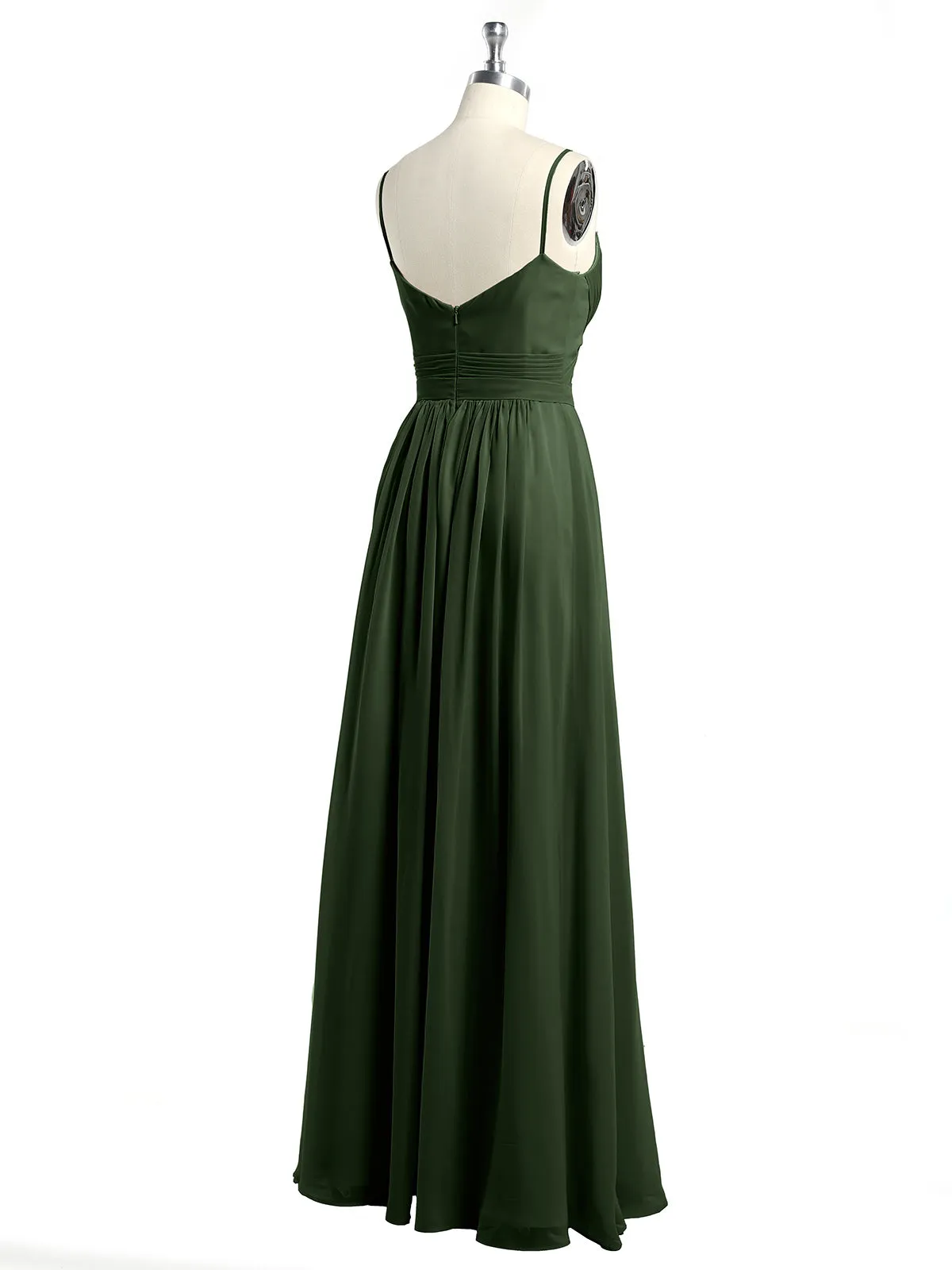 Cross Pleated Bodice Spaghetti Strap Dresses Olive Green Plus Size