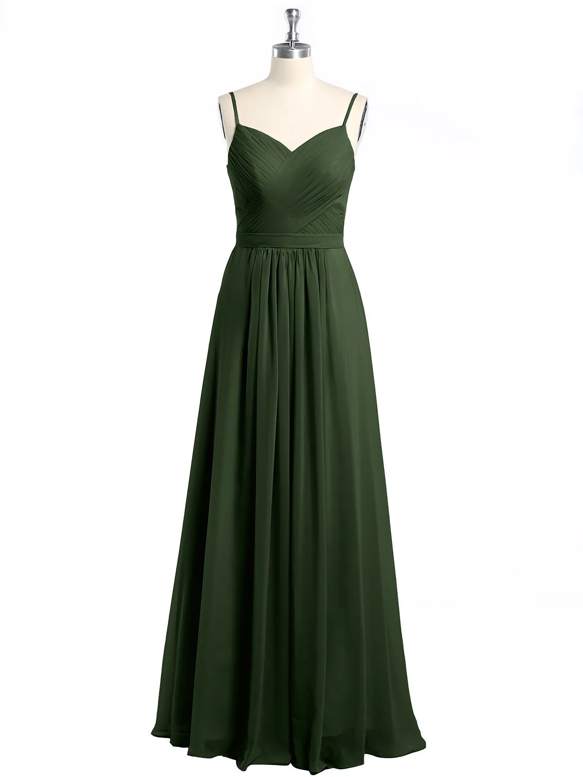 Cross Pleated Bodice Spaghetti Strap Dresses Olive Green Plus Size