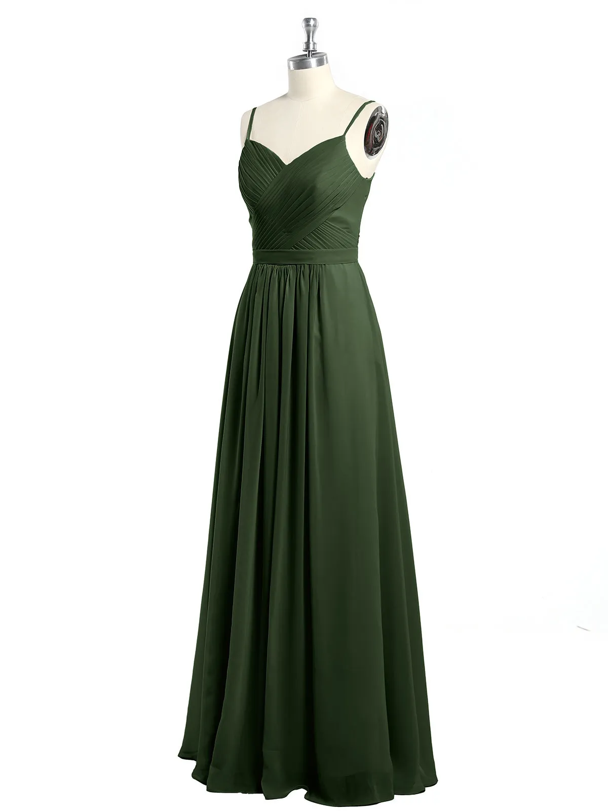 Cross Pleated Bodice Spaghetti Strap Dresses Olive Green Plus Size