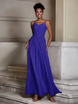 Cross Pleated Bodice Spaghetti Strap Dresses Royal Blue