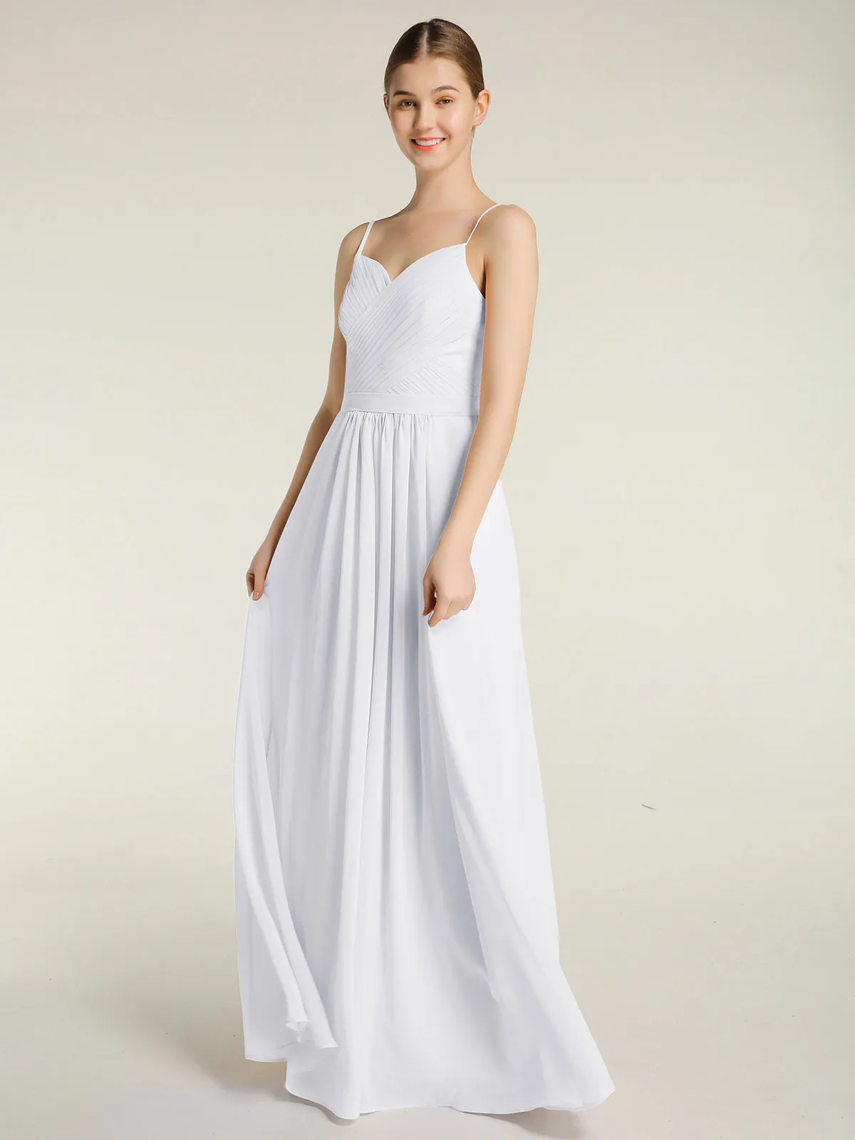 Cross Pleated Bodice Spaghetti Strap Dresses White Plus Size