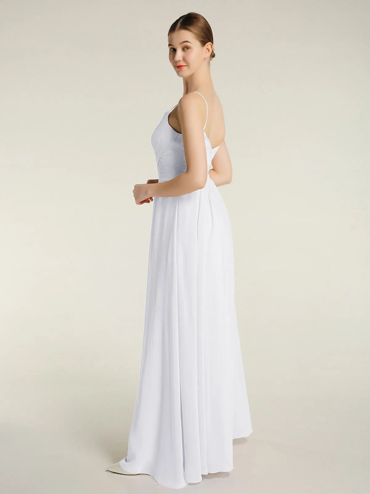 Cross Pleated Bodice Spaghetti Strap Dresses White Plus Size