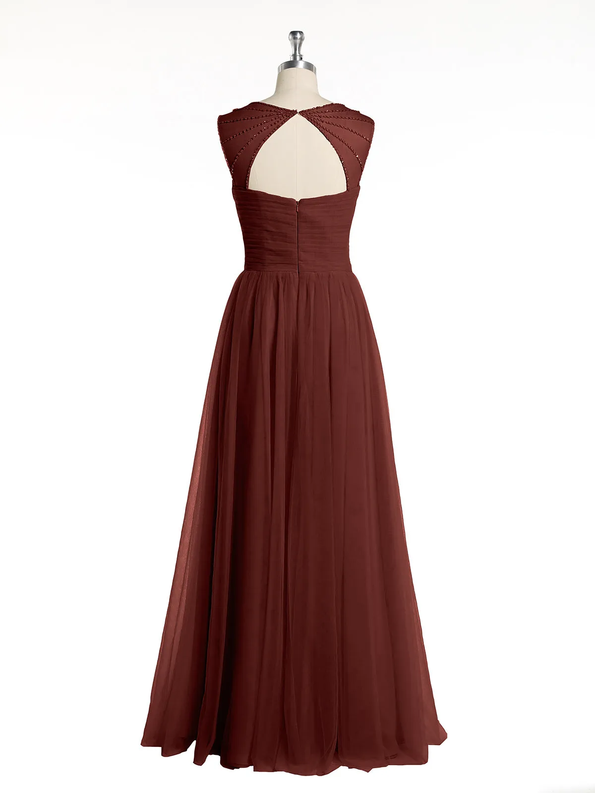Cross-Pleated Tulle Long Dresses with Beaded Straps Terracotta Plus Size
