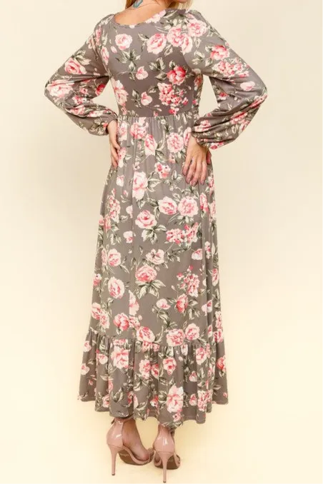Deena Twisted Detail Ruffled Hem Floral Dress with Side Pockets