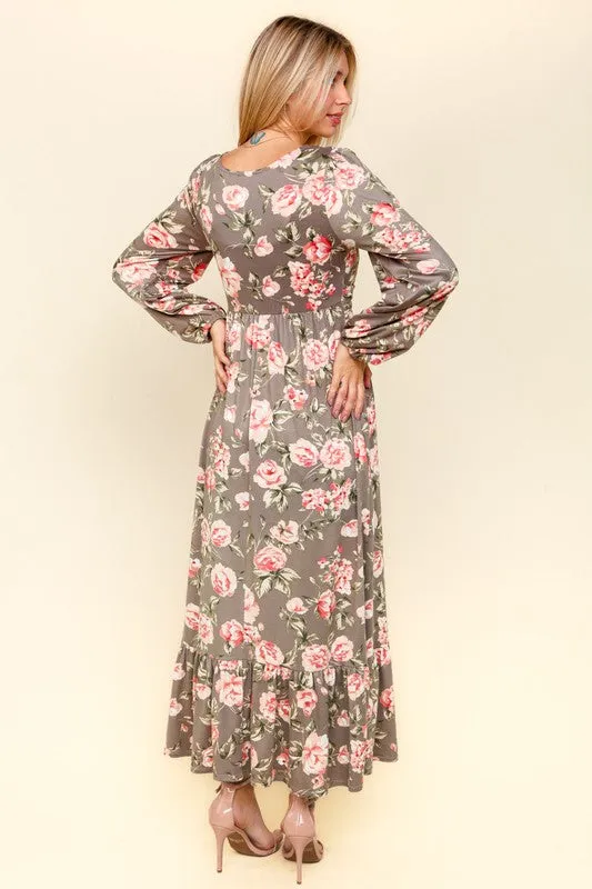 Deena Twisted Detail Ruffled Hem Floral Dress with Side Pockets