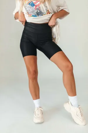 Delaney Faux Leather Biker Shorts