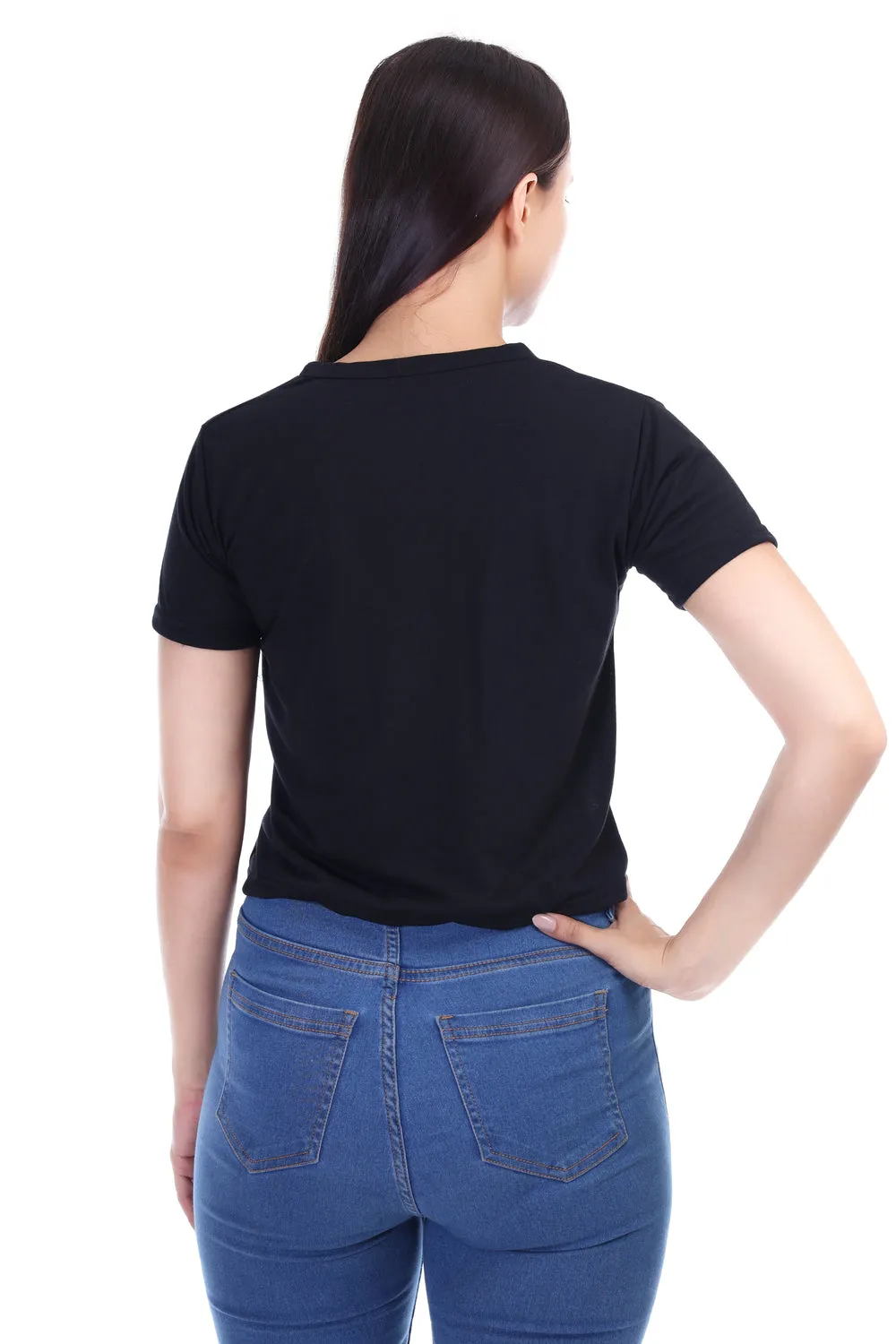 DK FASHION Women's  Women Solid Round Neck Pure Cotton Butterfly Black T-Shirt