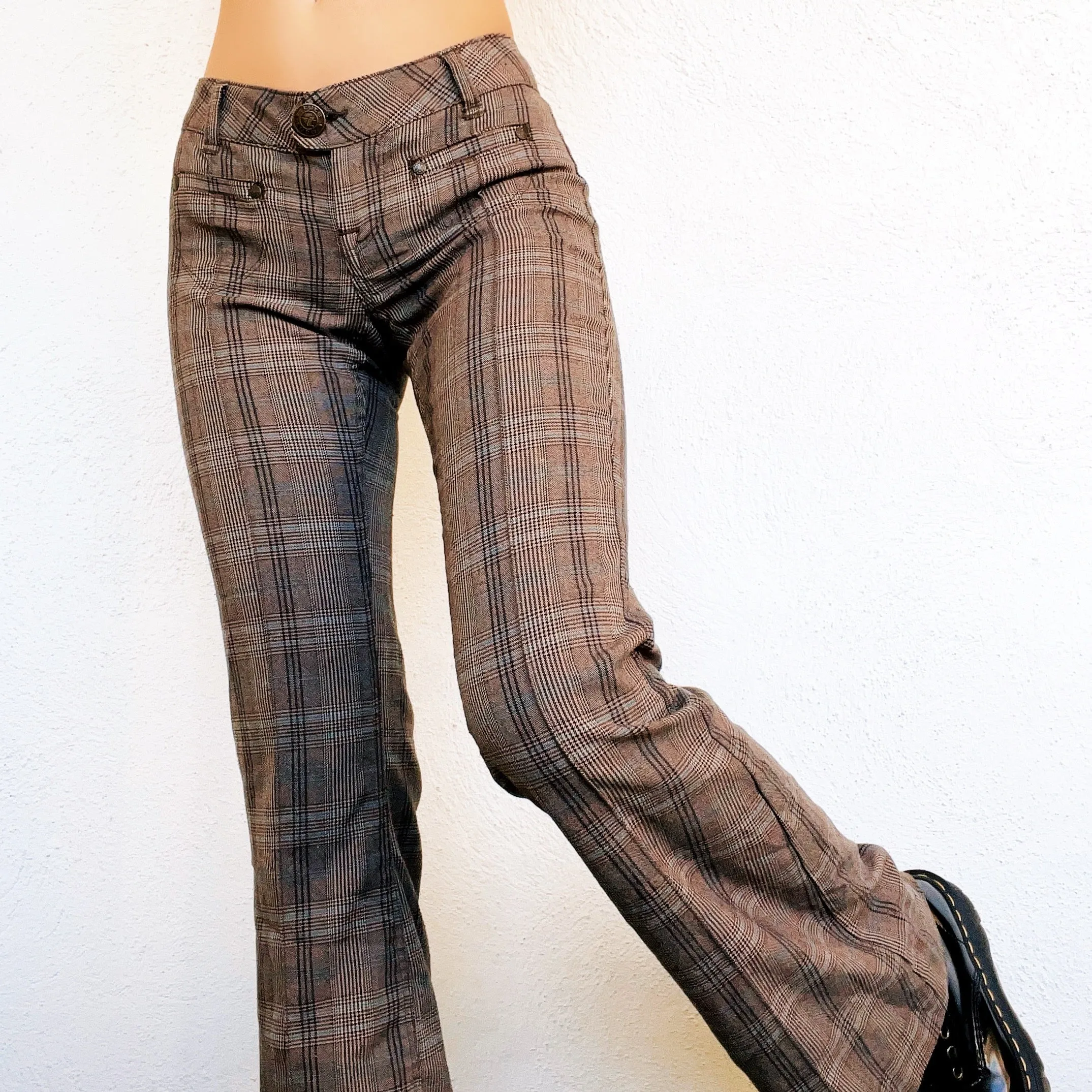 Early 2000s Plaid Flare Pants (XS)
