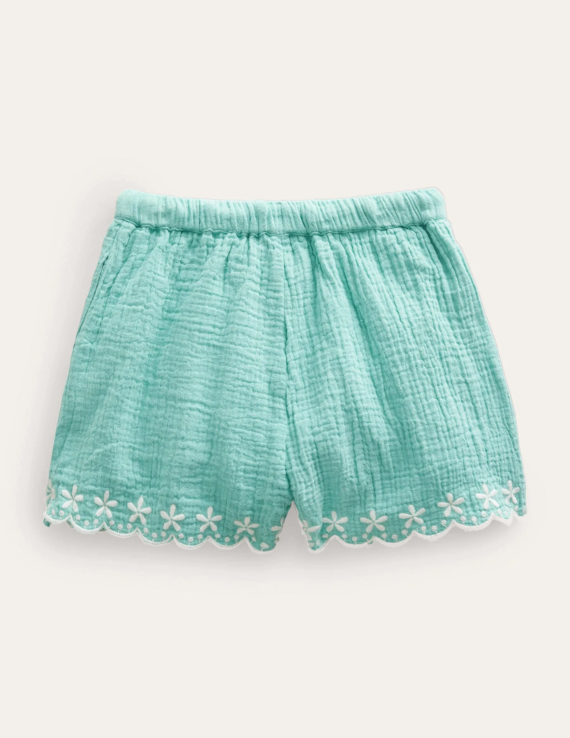 Embroidered Hem Shorts-Aqua Sea