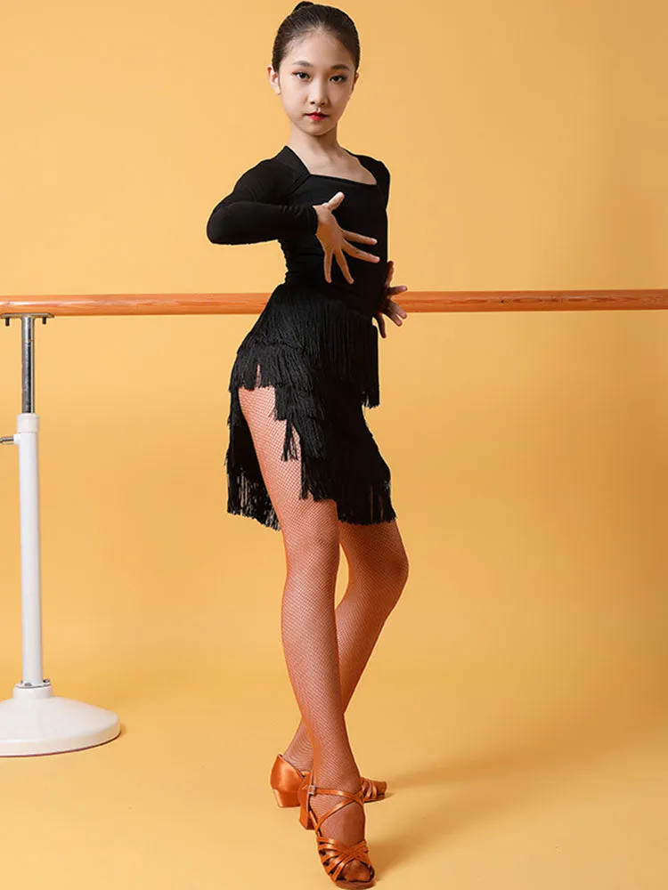 Fall/Winter Square-neck Long-sleeved Tops Latin Dance Practice Clothes