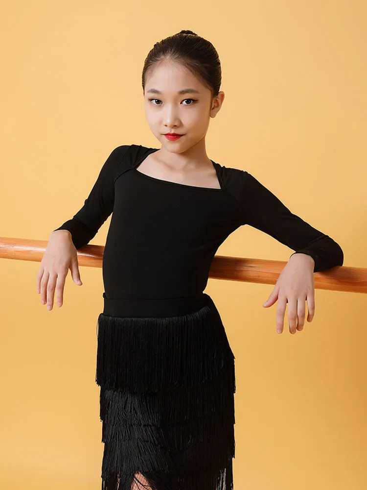Fall/Winter Square-neck Long-sleeved Tops Latin Dance Practice Clothes