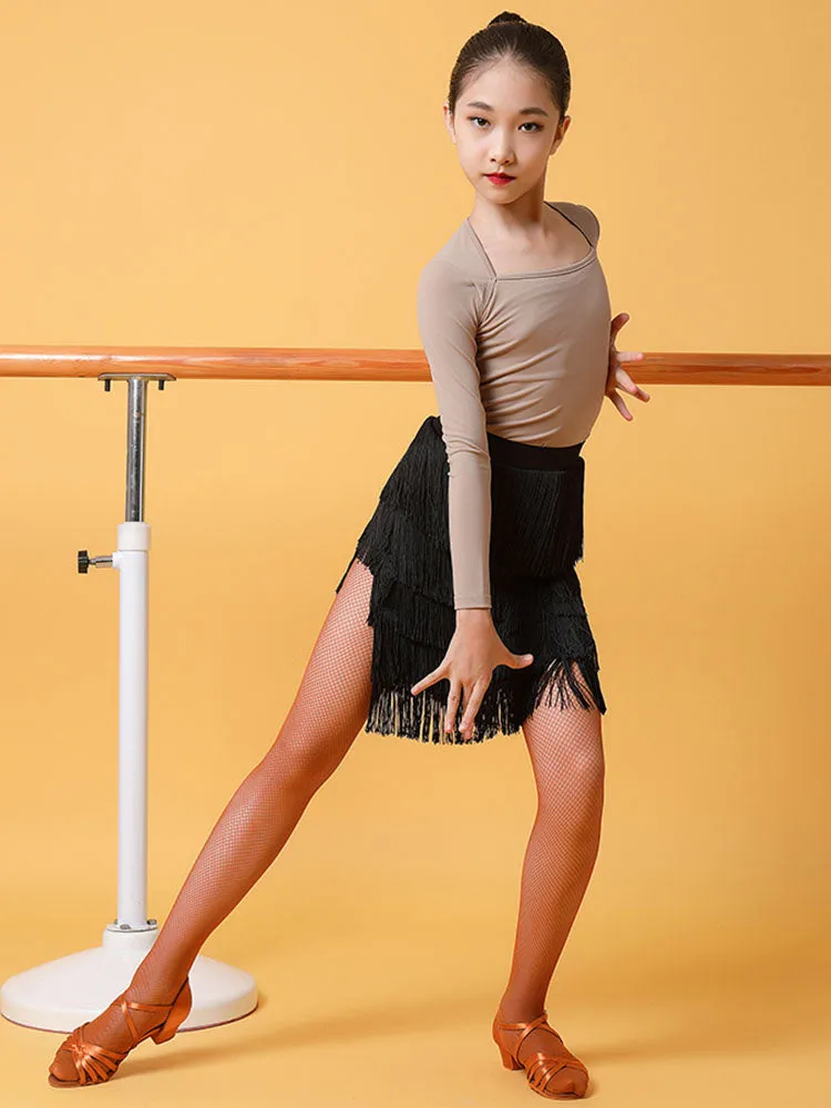 Fall/Winter Square-neck Long-sleeved Tops Latin Dance Practice Clothes