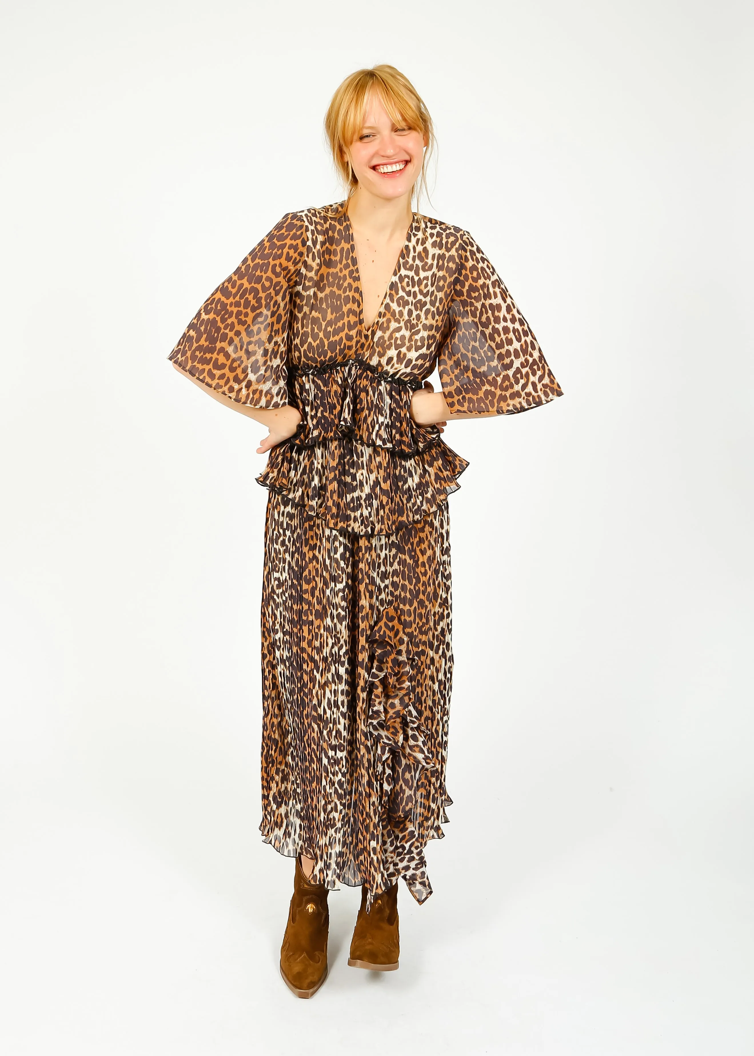 GANNI F8696 Leopard Flounce Skirt