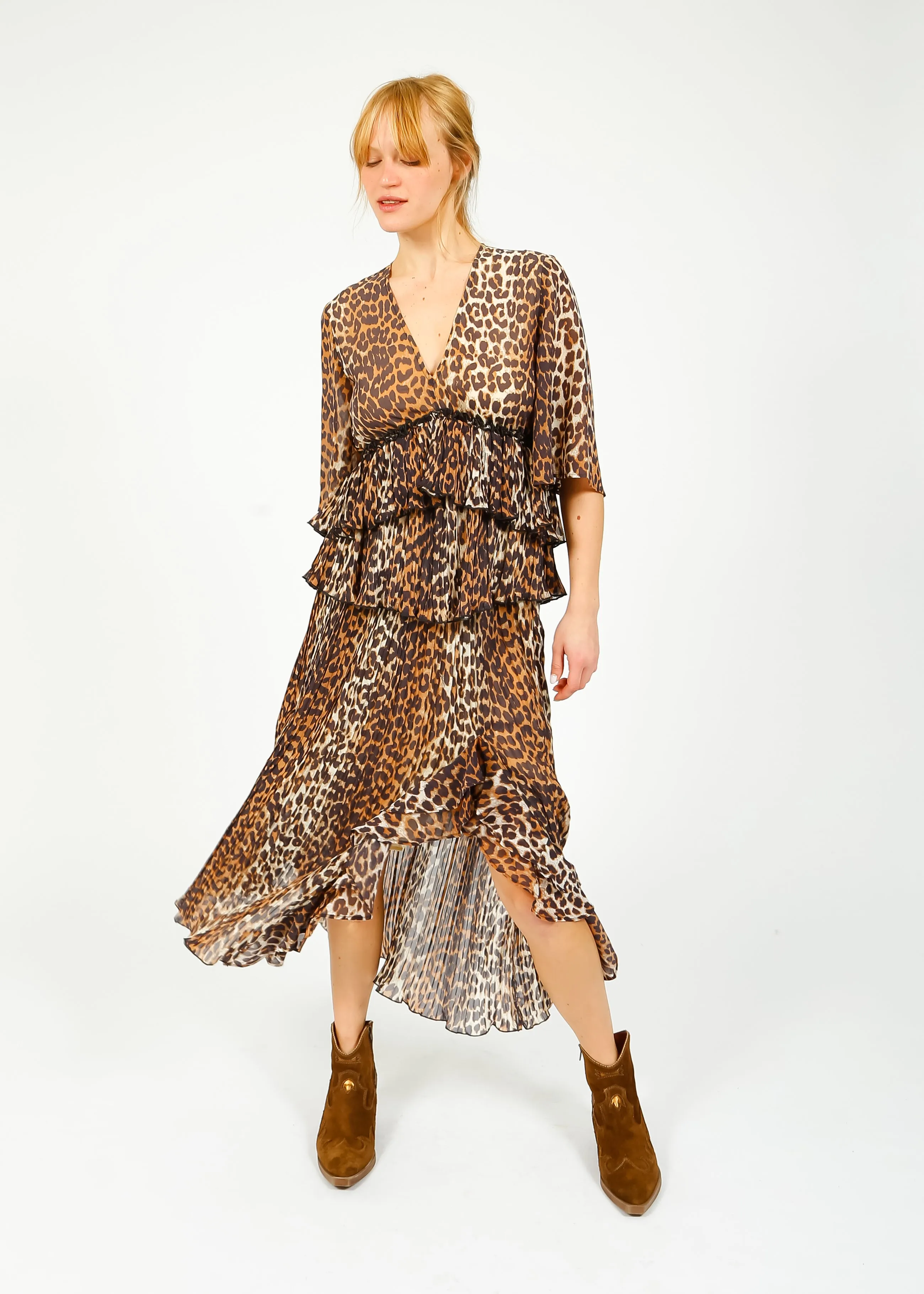 GANNI F8696 Leopard Flounce Skirt