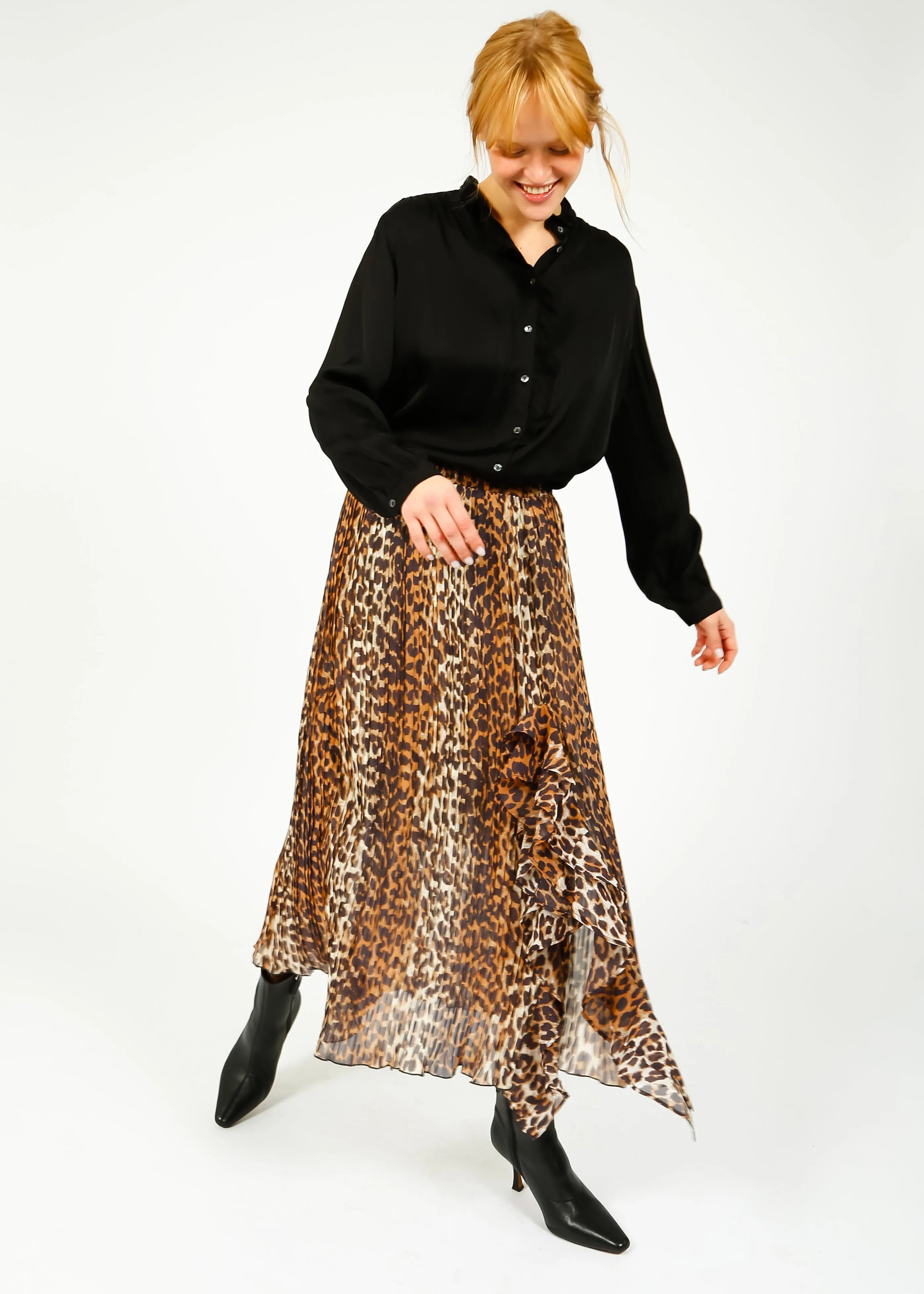 GANNI F8696 Leopard Flounce Skirt