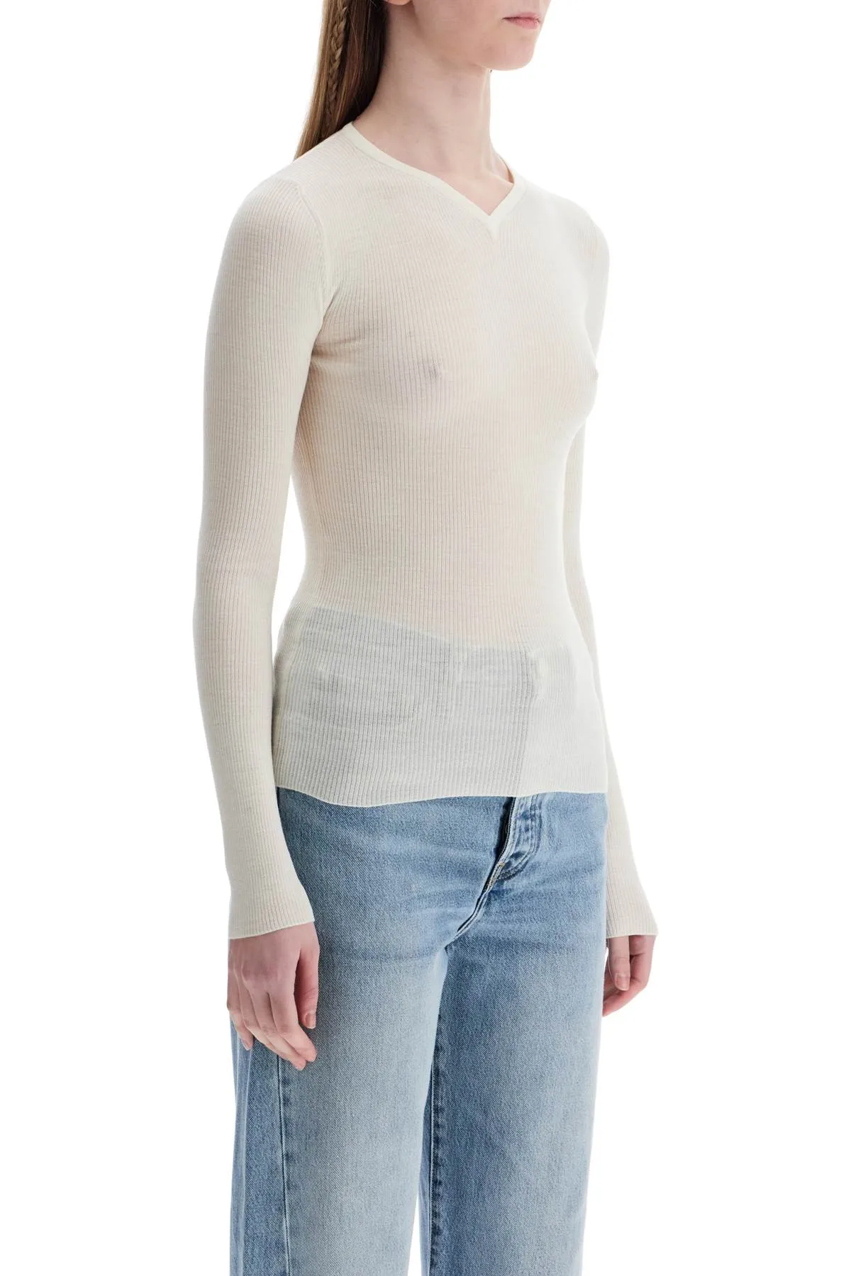 glaze color wool top with v-neck