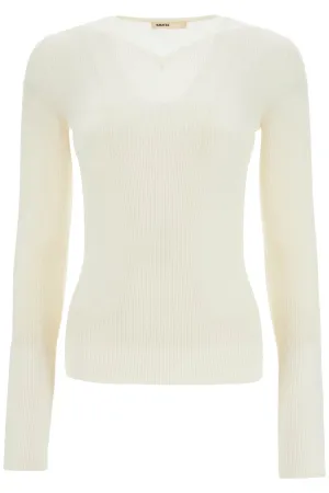 glaze color wool top with v-neck