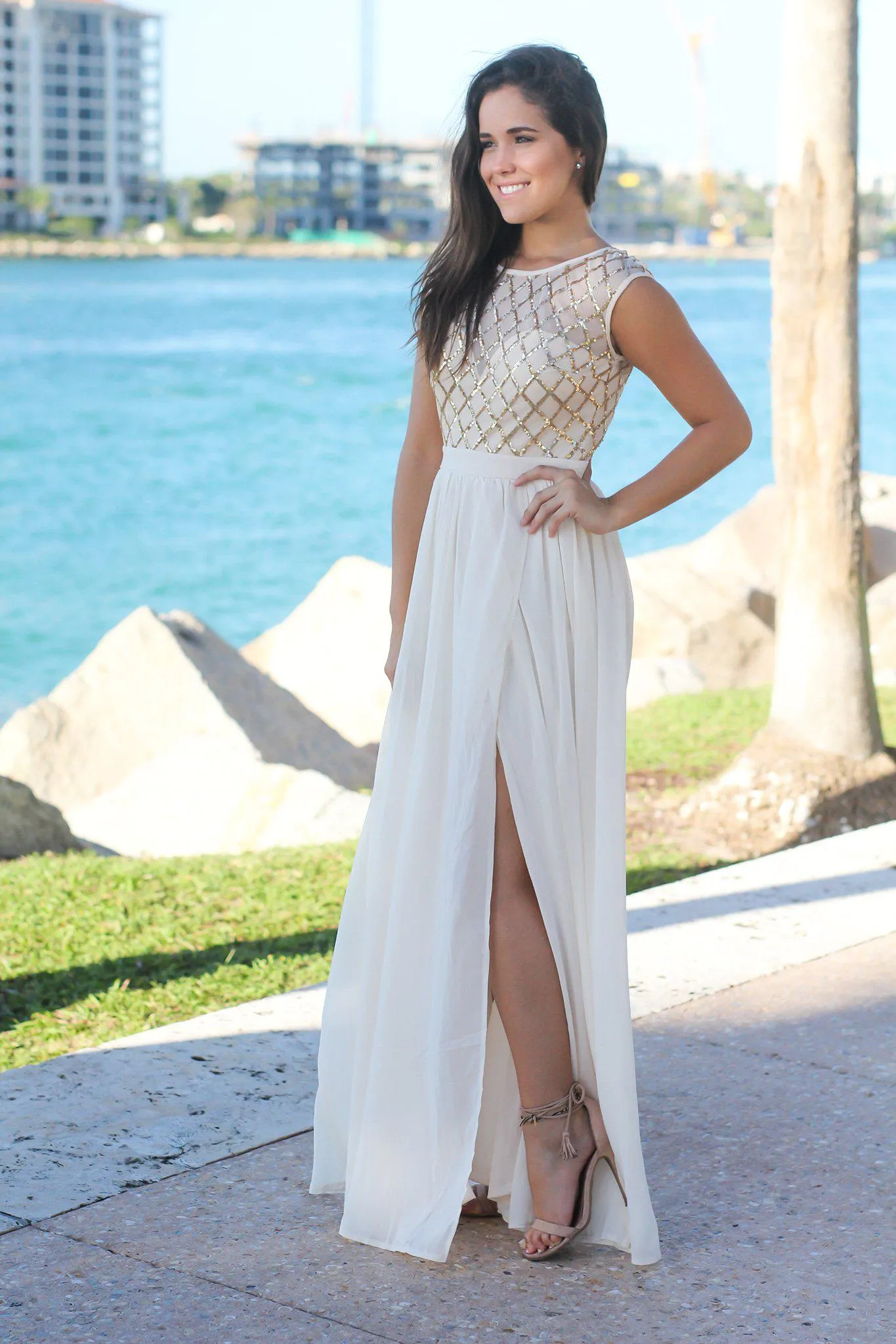 Gold Maxi Dress with Sequin Top