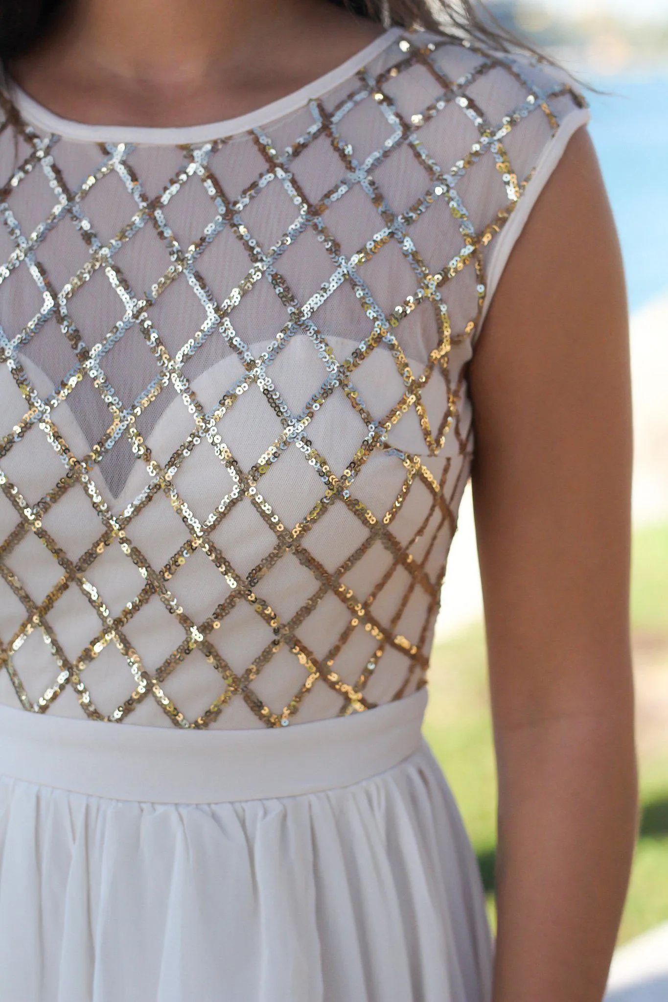 Gold Maxi Dress with Sequin Top