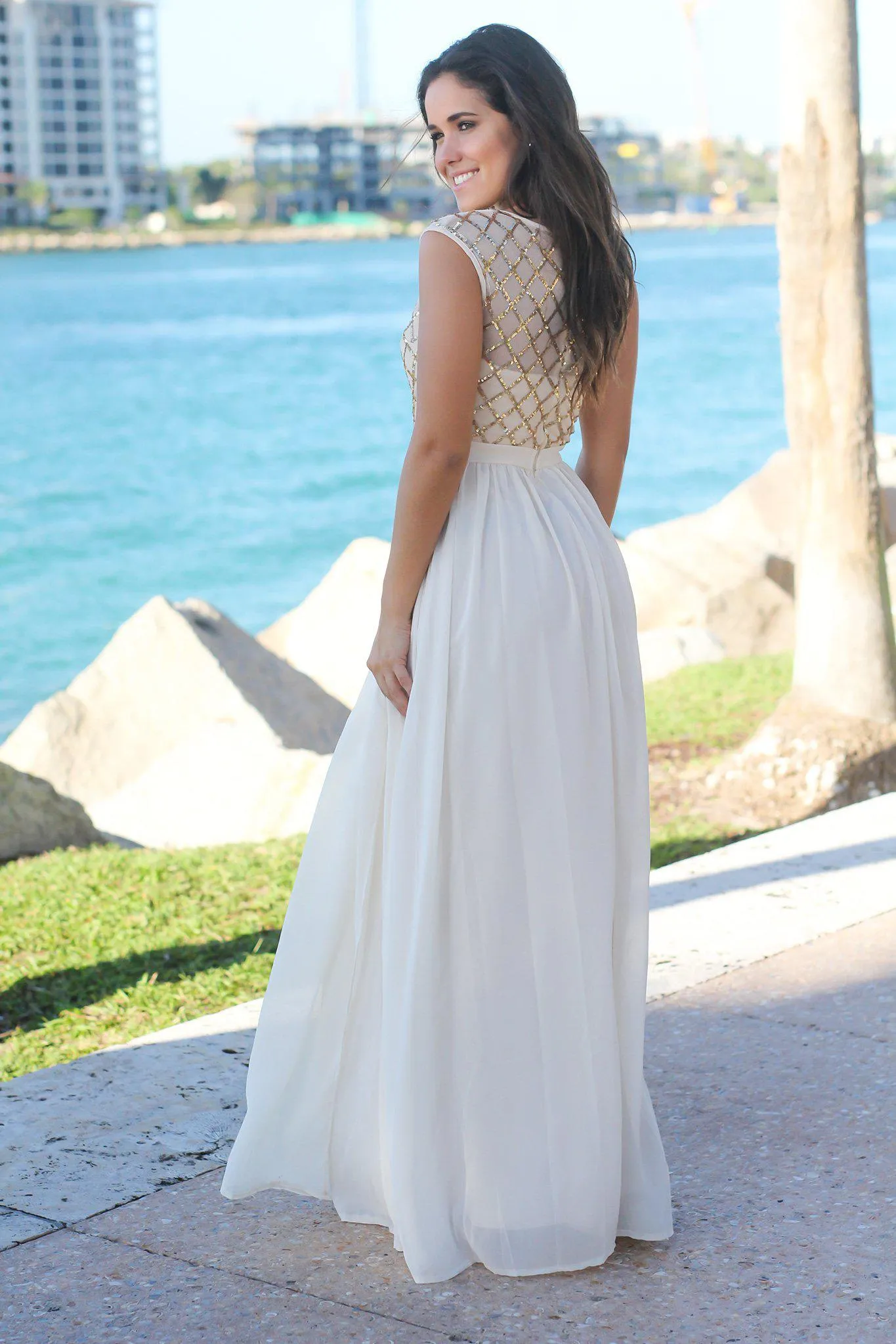 Gold Maxi Dress with Sequin Top