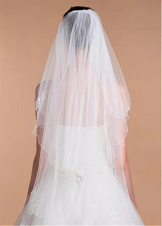 Graceful  Tulle Short Wedding Veil With Beadings & Sequins, WV0115