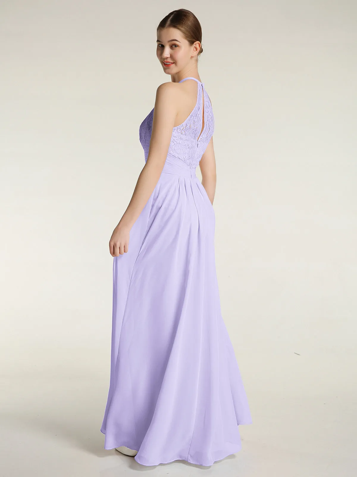 Halter Chiffon And Lace Long Dresses Lilac