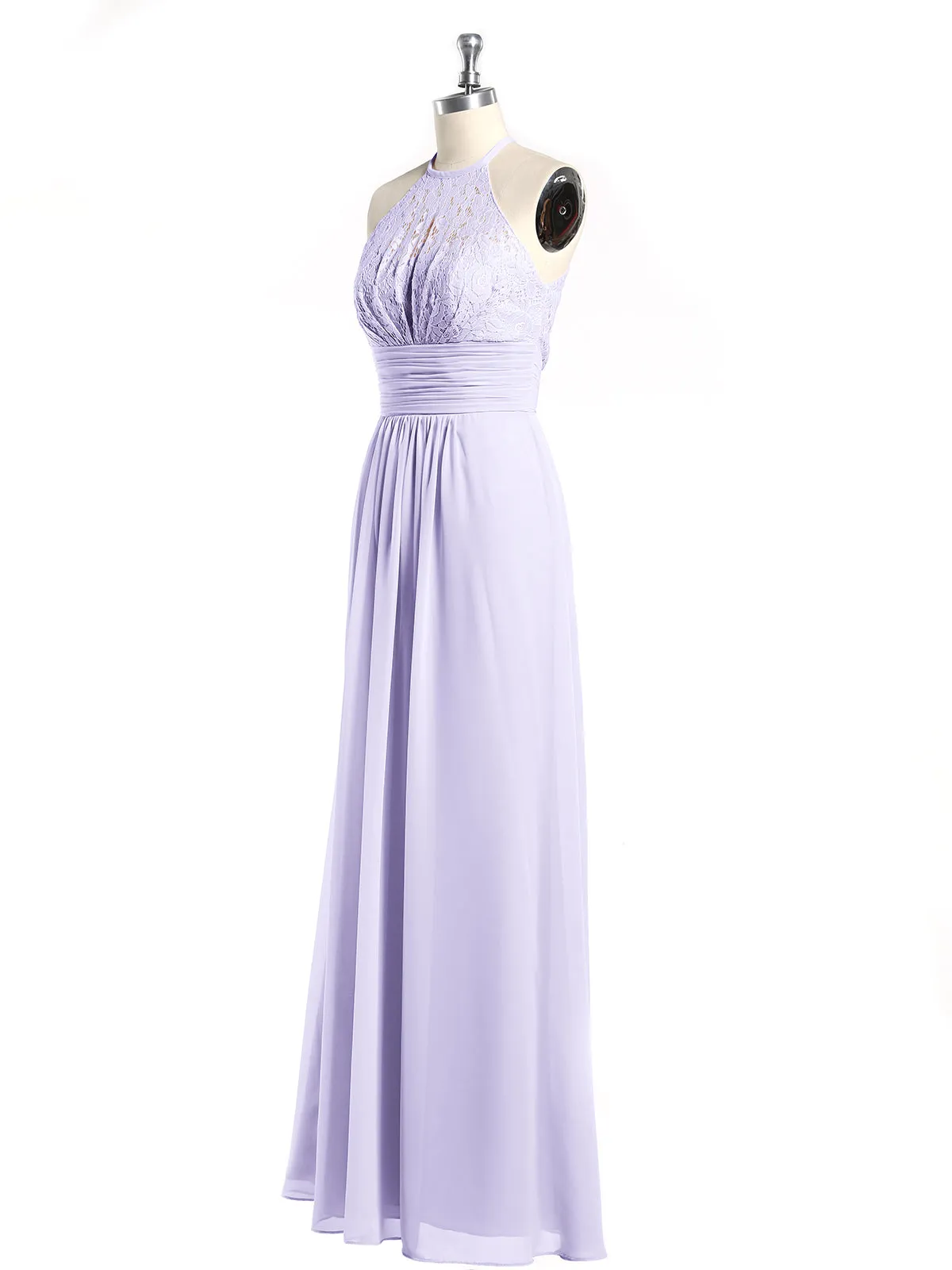 Halter Chiffon And Lace Long Dresses Lilac