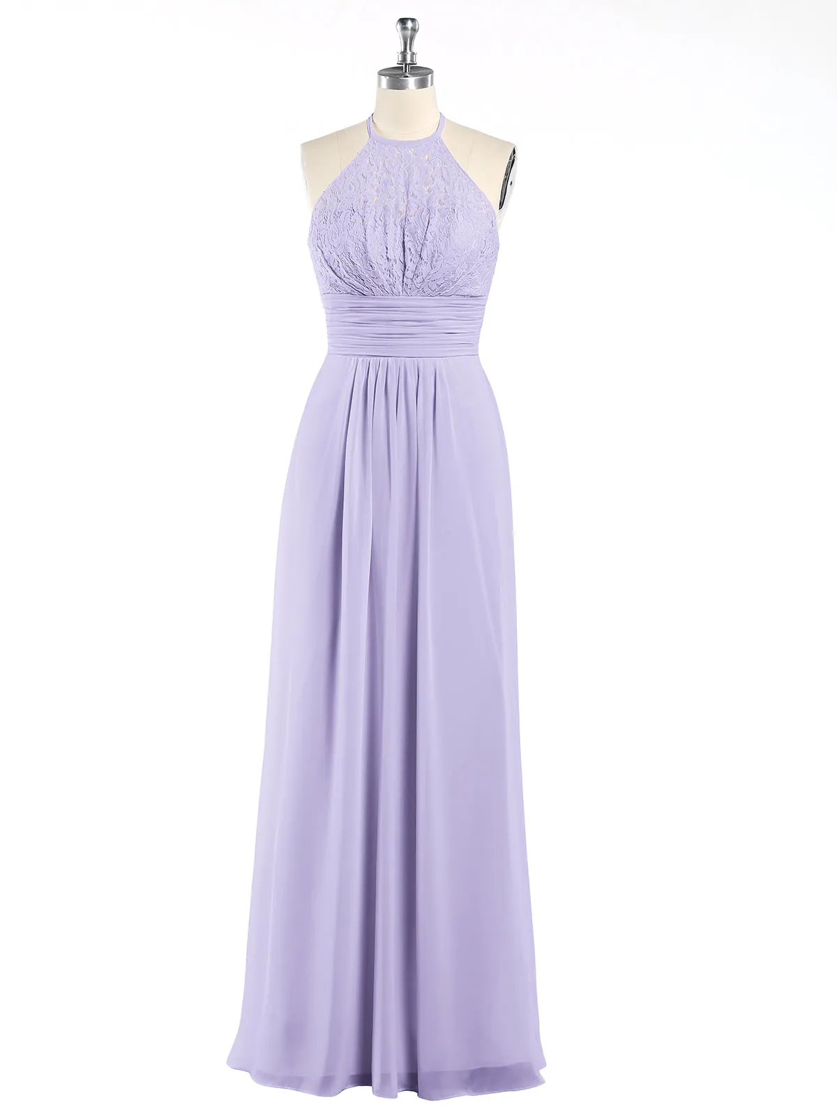 Halter Chiffon And Lace Long Dresses Lilac