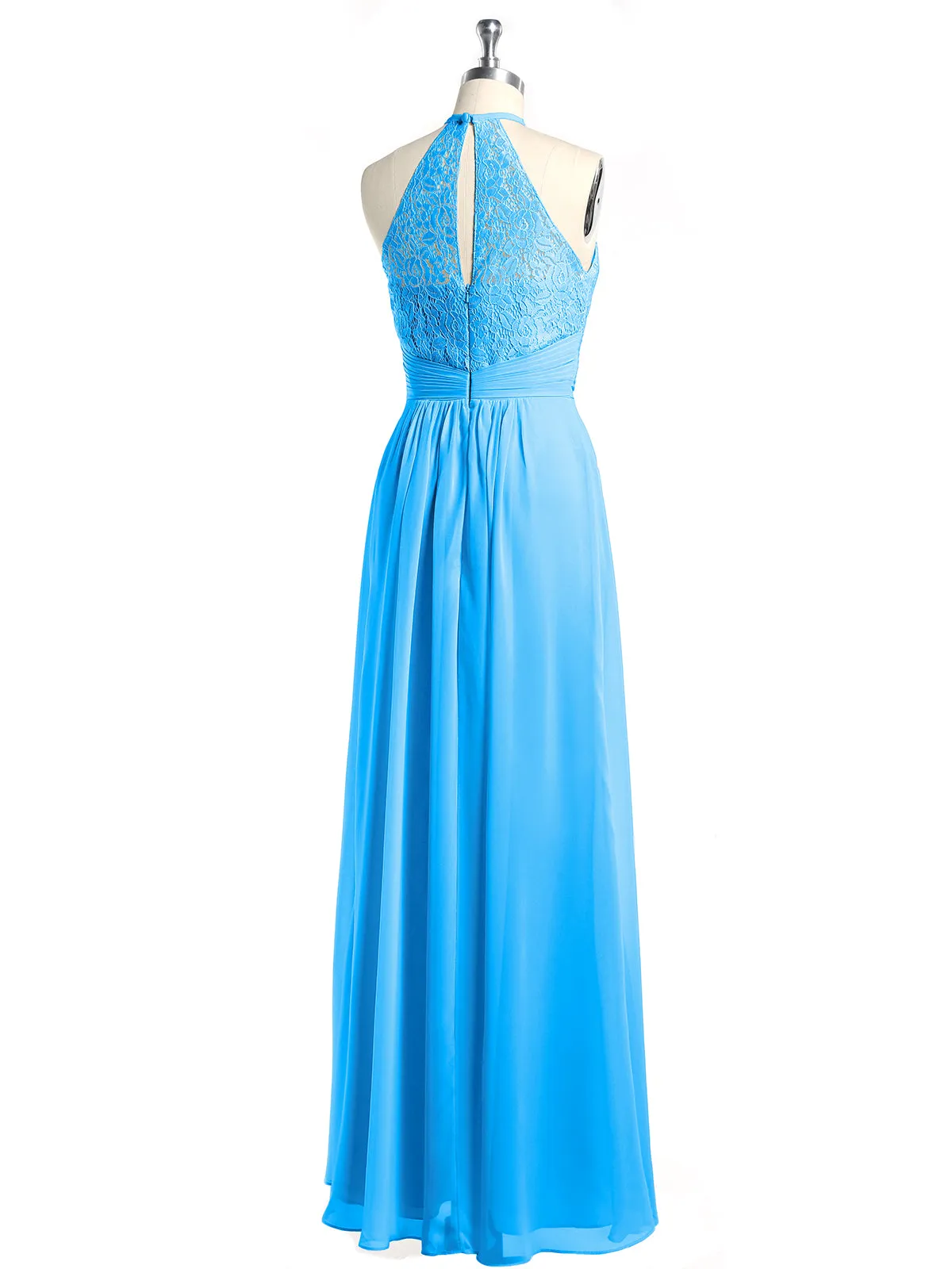 Halter Chiffon And Lace Long Dresses Ocean Blue