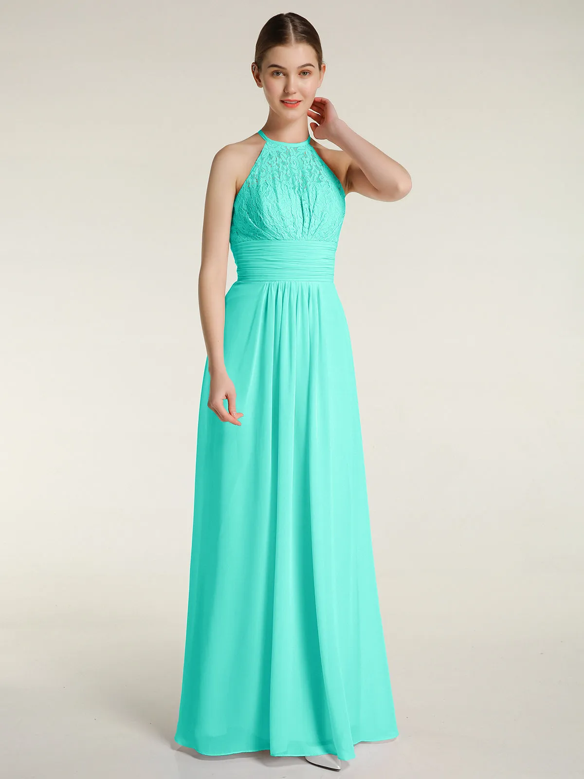 Halter Chiffon And Lace Long Dresses Spa Plus Size