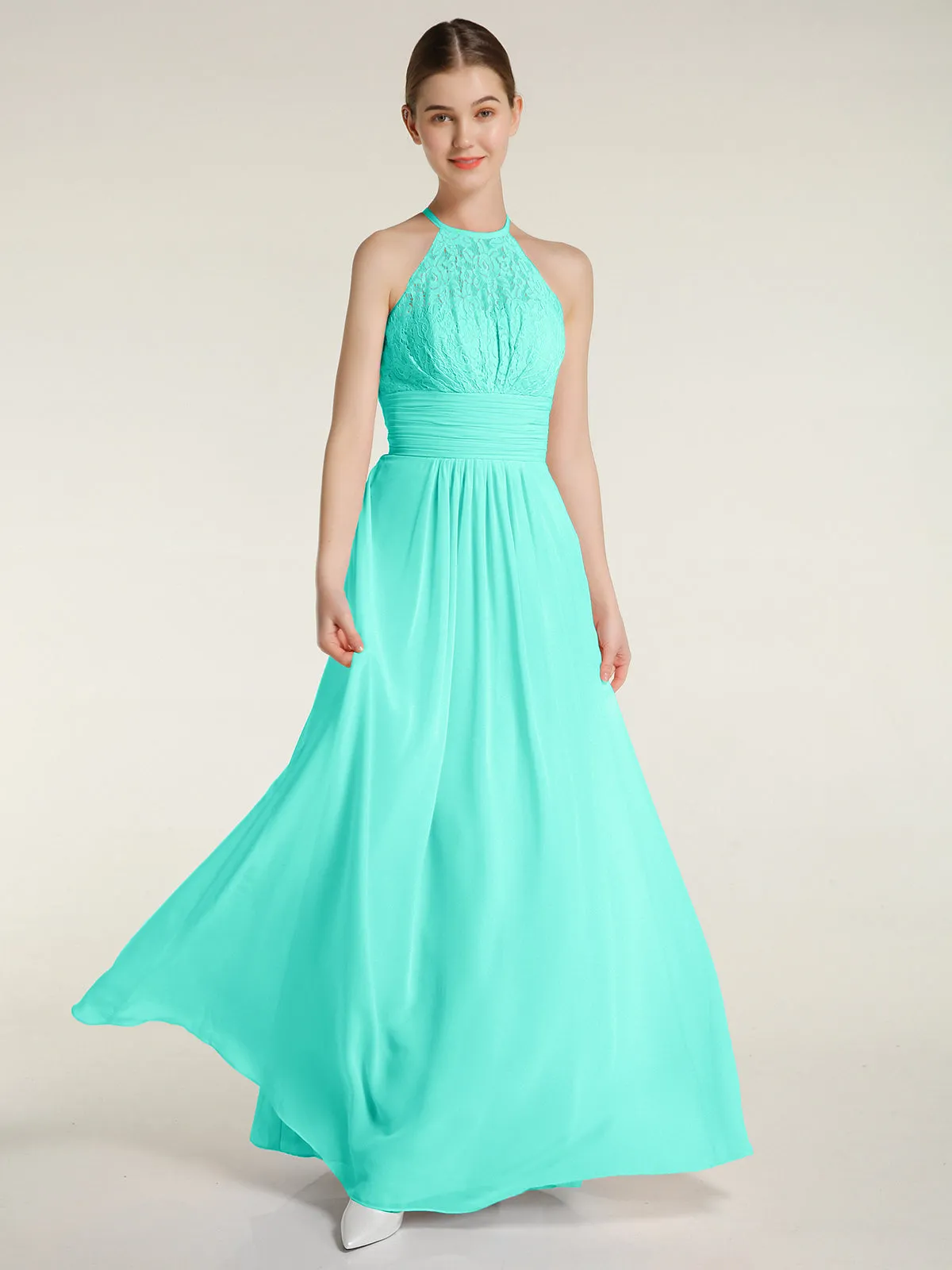 Halter Chiffon And Lace Long Dresses Spa Plus Size
