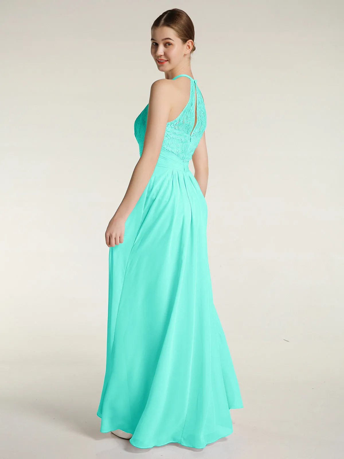 Halter Chiffon And Lace Long Dresses Spa Plus Size