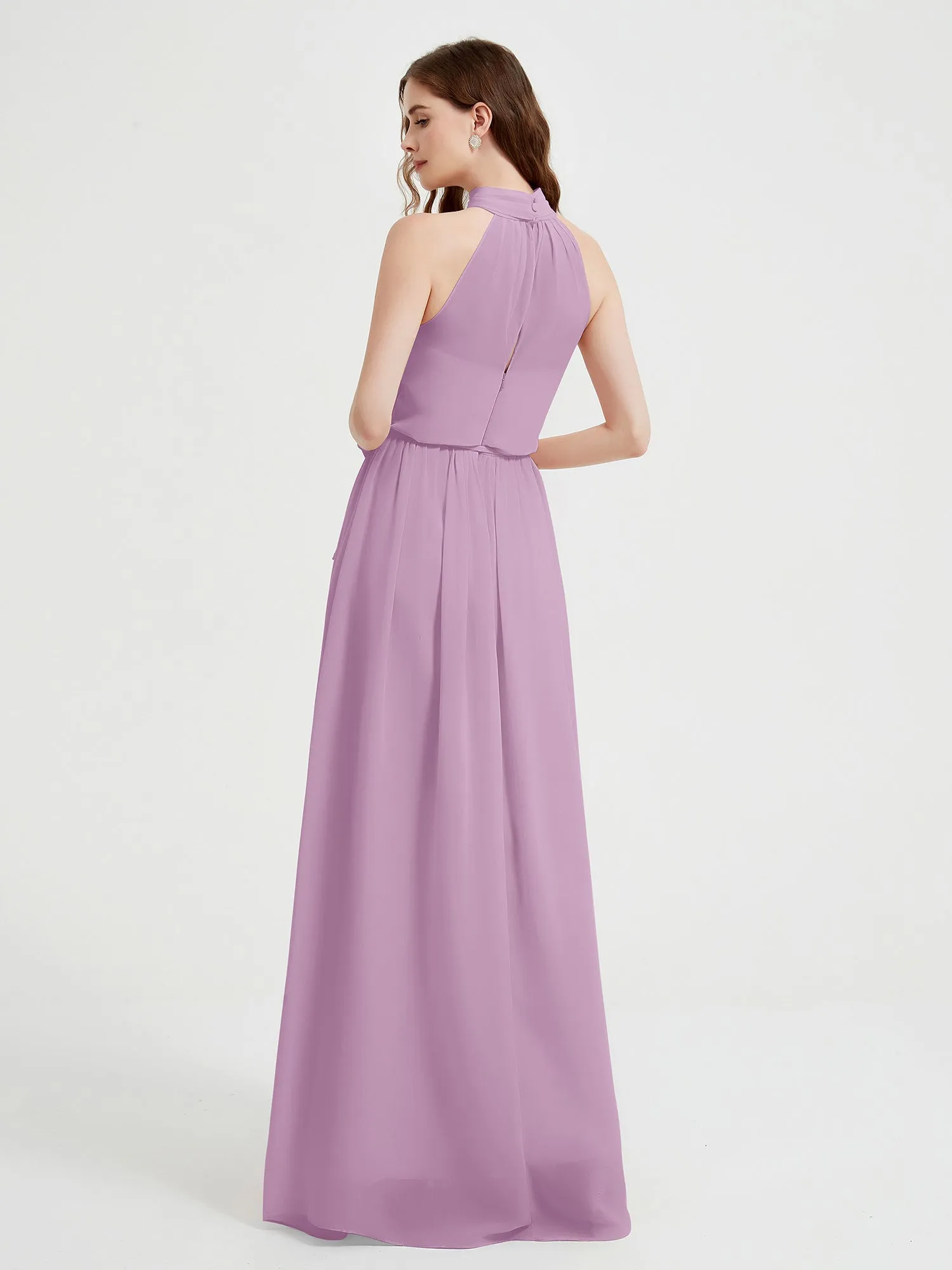 High Neck Chiffon Dresses with Slit and Sash Bow-Wisteria Plus Size