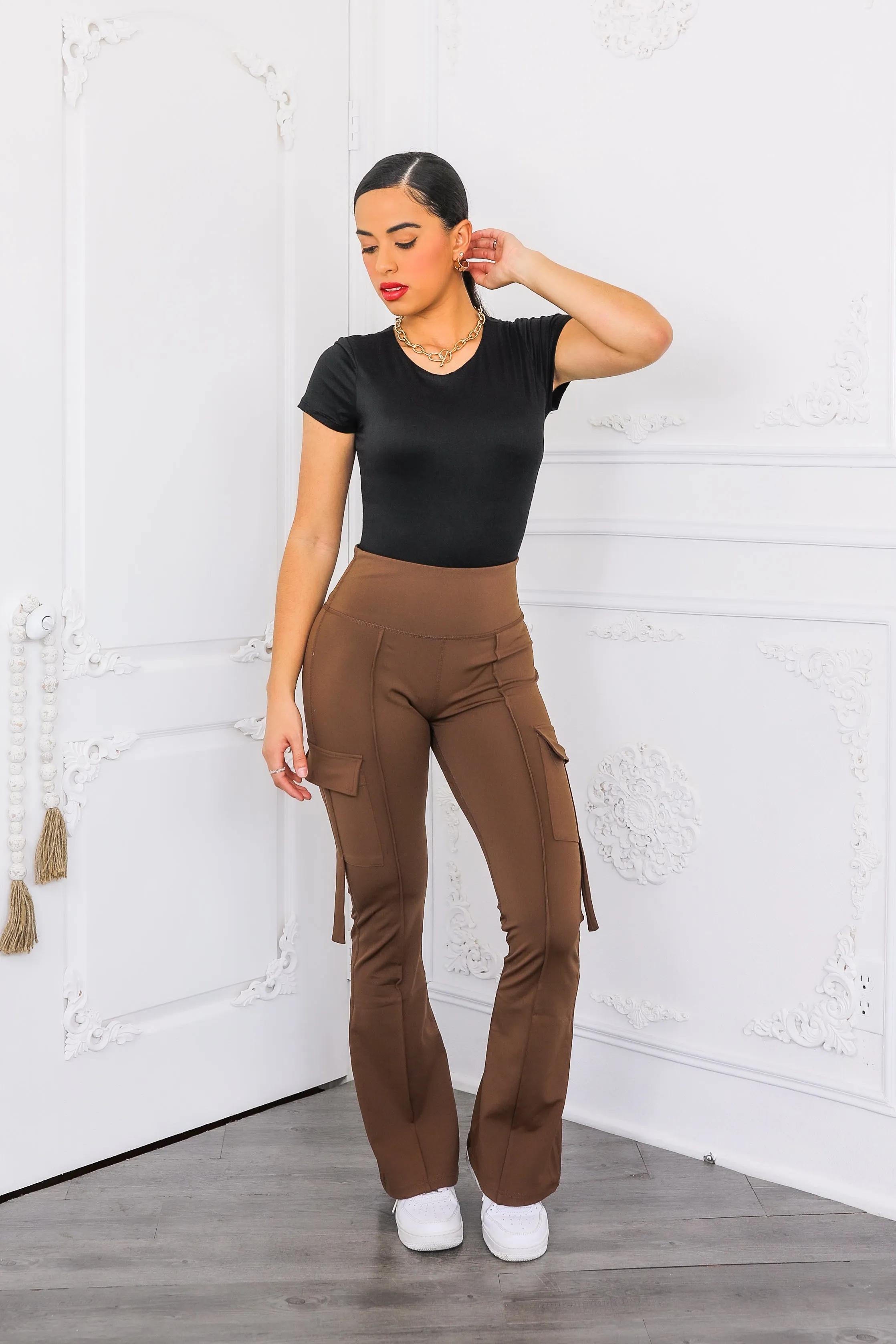 High Waisted Cargo Flare Pants