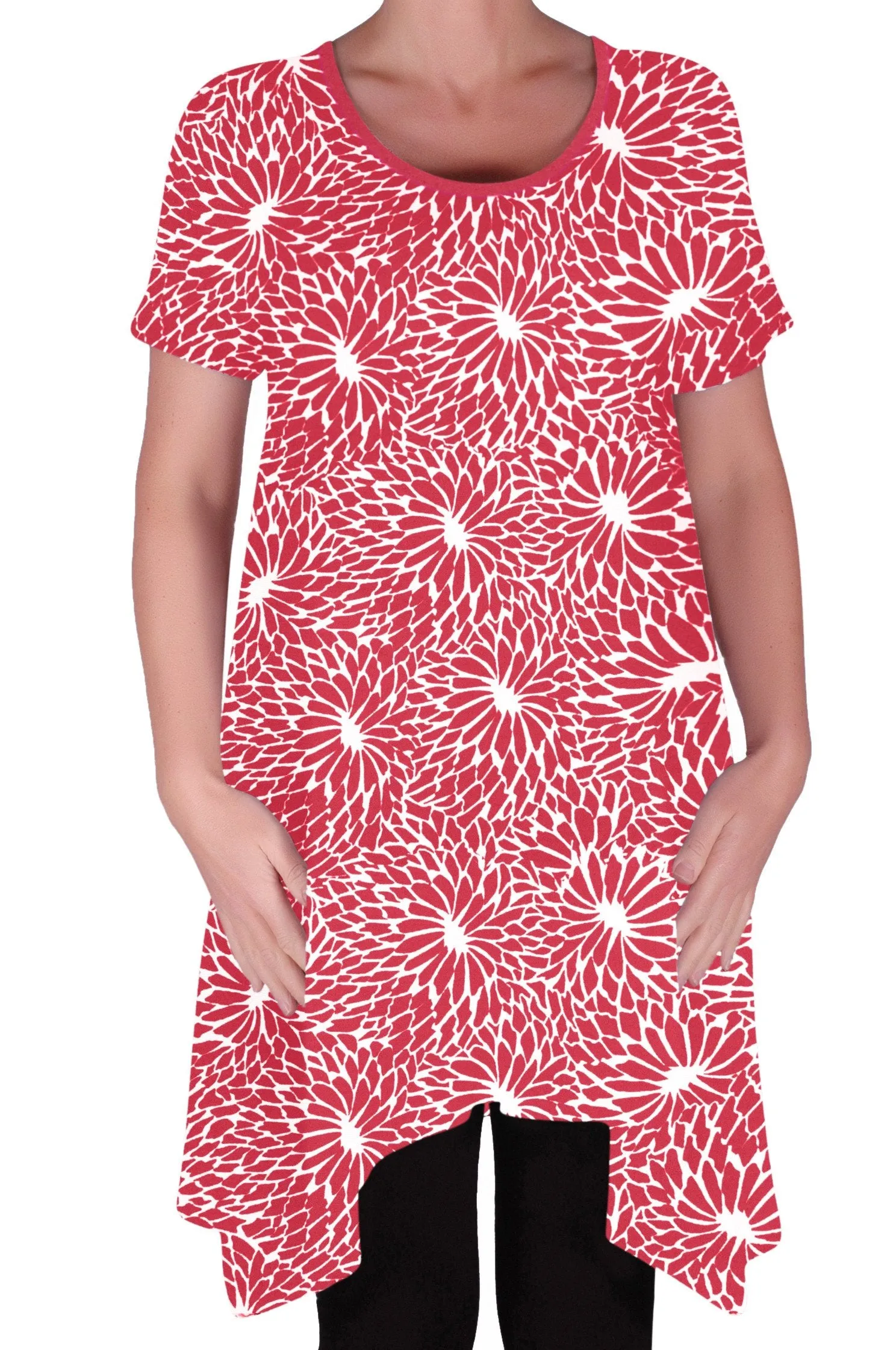 Hope Long Tunic Flared Uneven Hem Print Short Sleeve Top