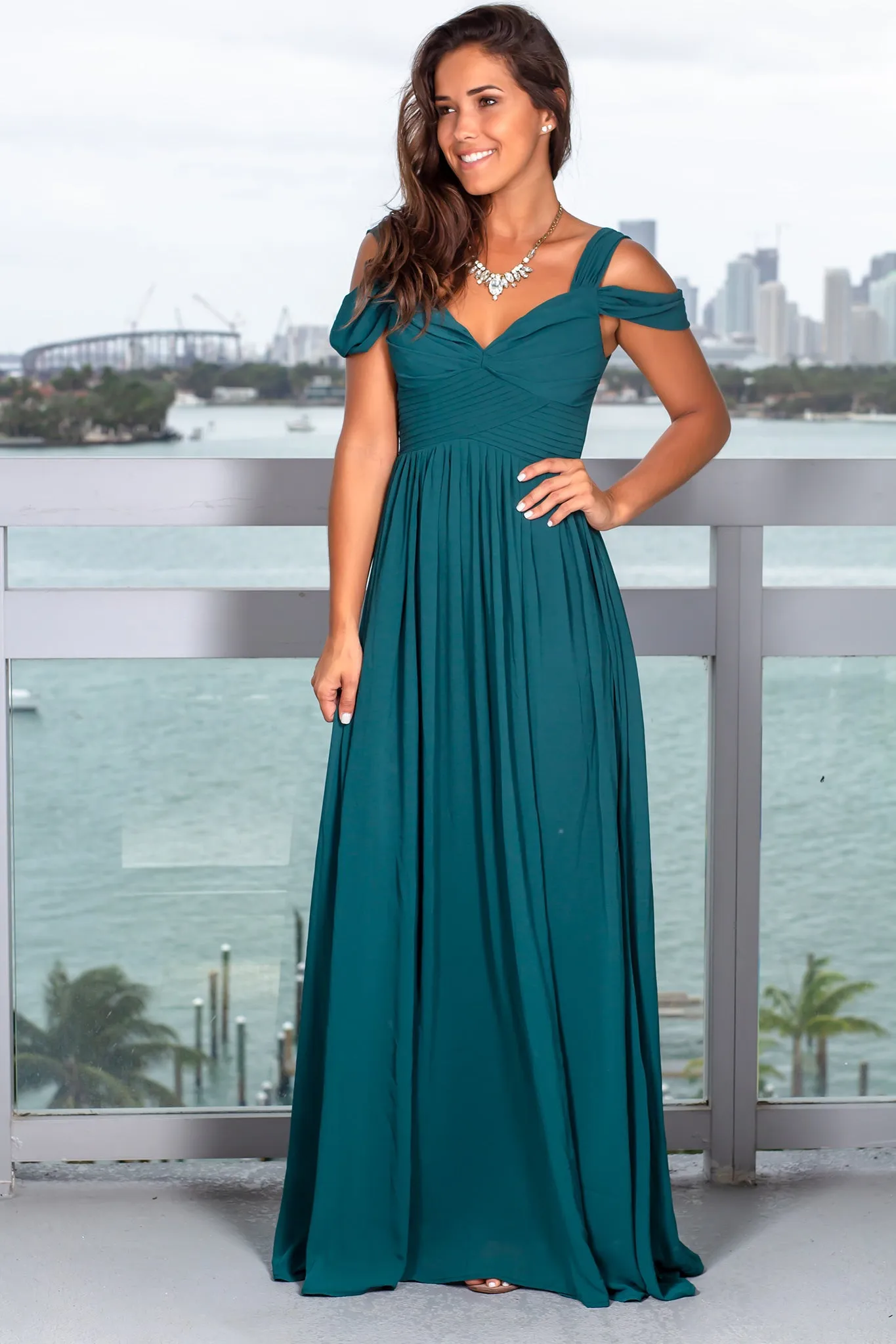 Hunter Green Off Shoulder Maxi Dress