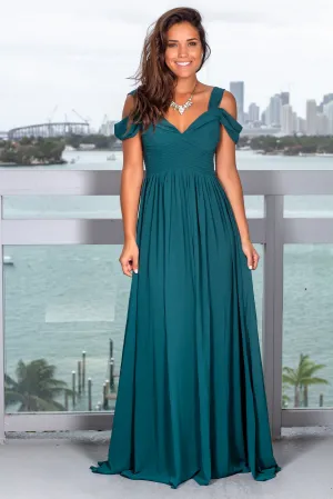Hunter Green Off Shoulder Maxi Dress