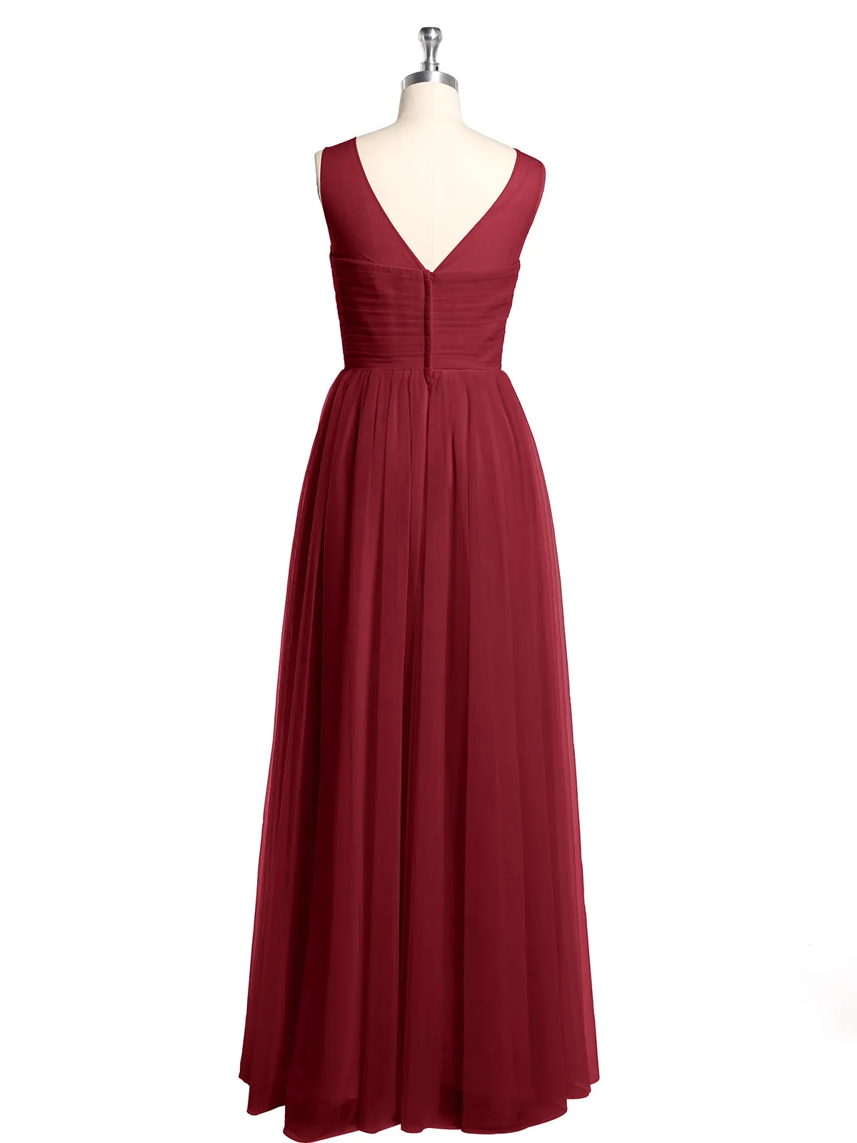 Illusion Neck Cross Tulle Bridesmaid Dresses-Burgundy