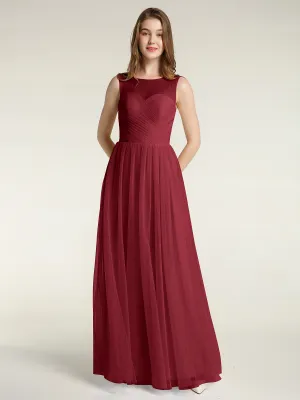 Illusion Neck Cross Tulle Bridesmaid Dresses-Burgundy