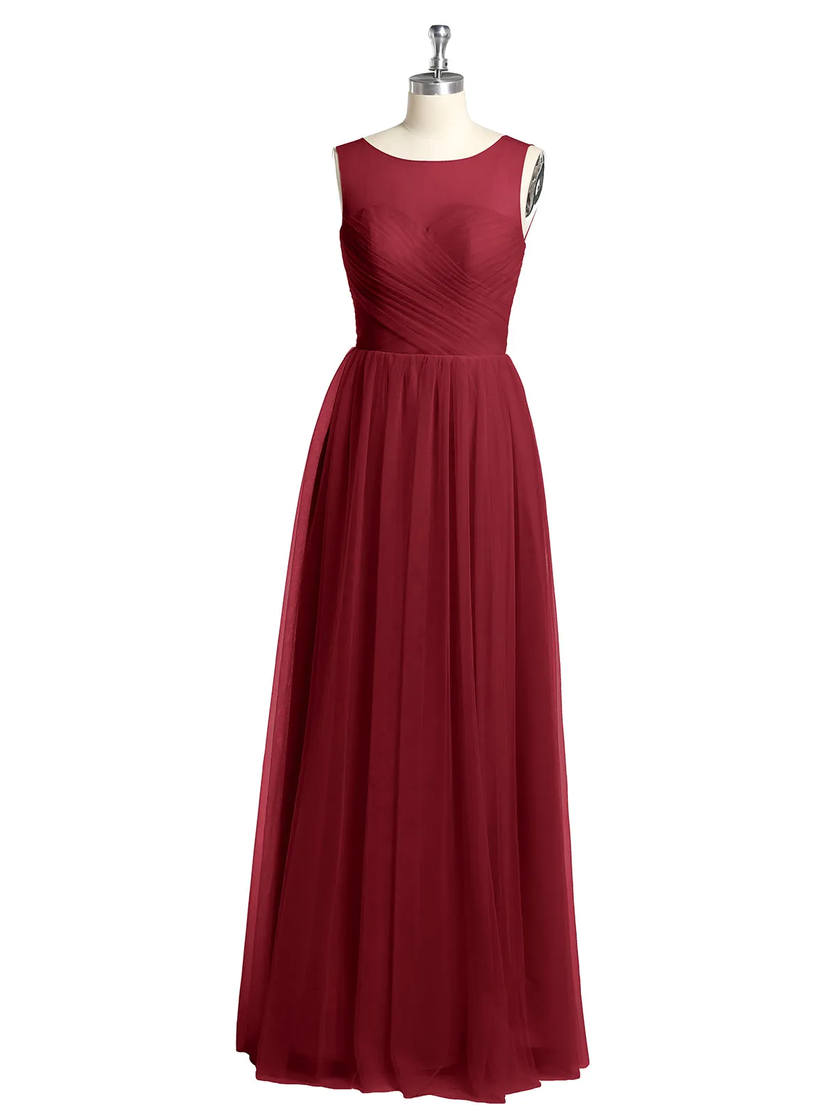 Illusion Neck Cross Tulle Bridesmaid Dresses-Burgundy