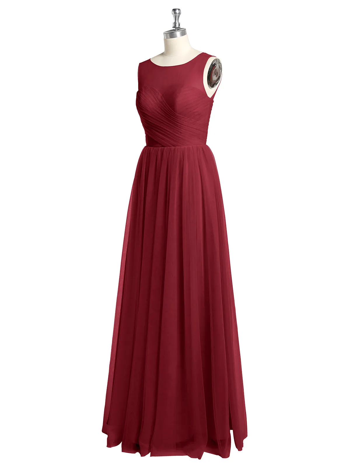 Illusion Neck Cross Tulle Bridesmaid Dresses-Burgundy