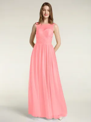 Illusion Neck Cross Tulle Bridesmaid Dresses-Flamingo
