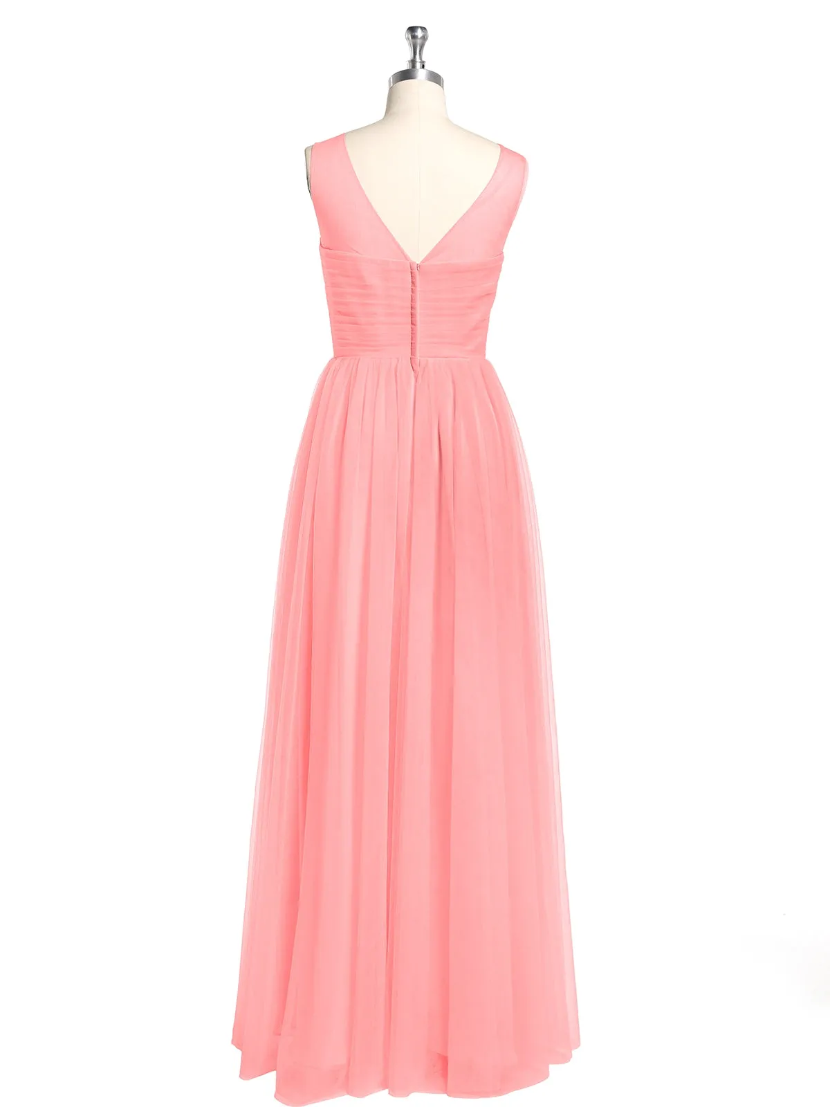 Illusion Neck Cross Tulle Bridesmaid Dresses-Flamingo