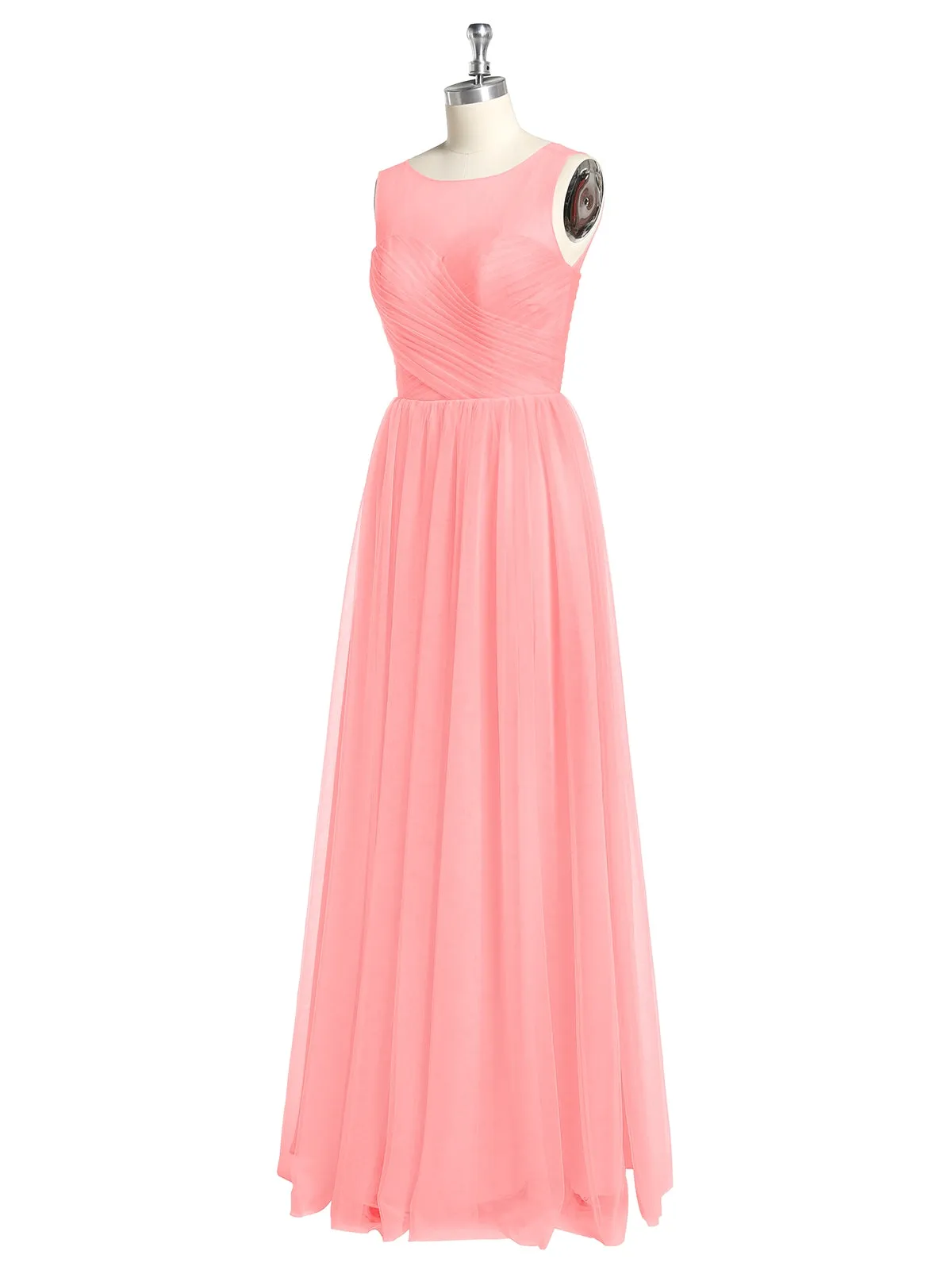 Illusion Neck Cross Tulle Bridesmaid Dresses-Flamingo