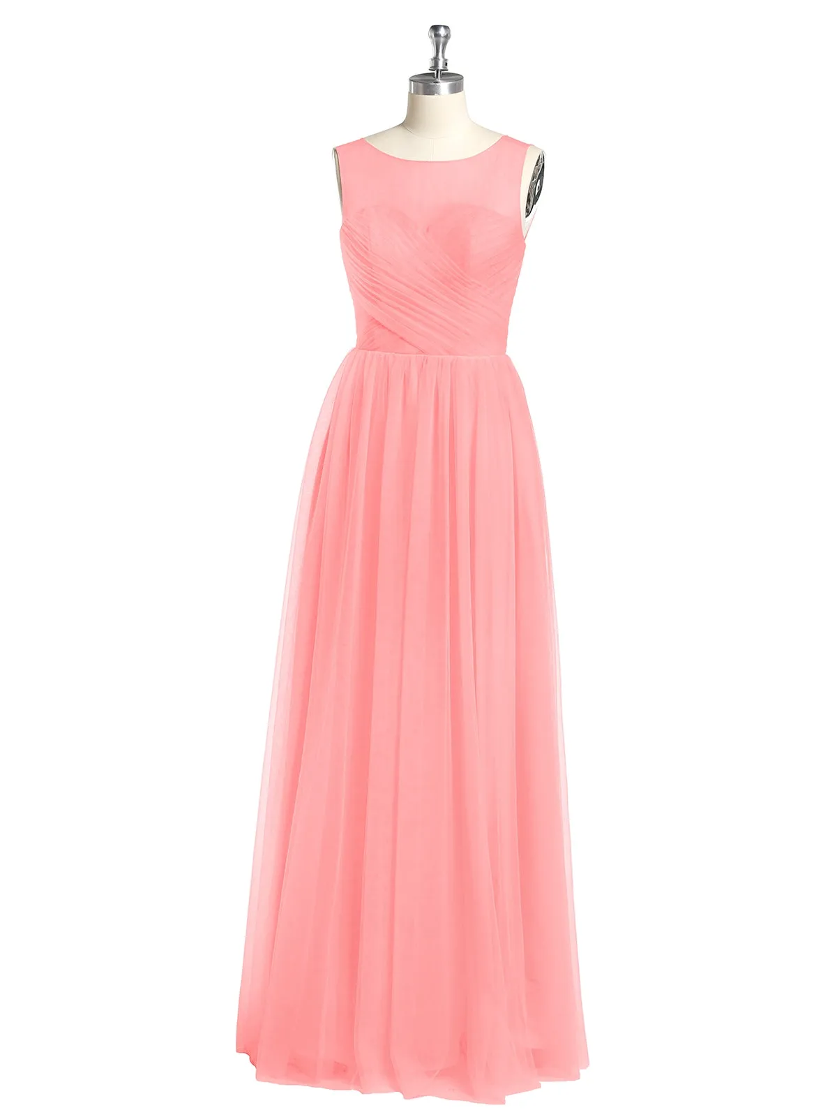 Illusion Neck Cross Tulle Bridesmaid Dresses-Flamingo