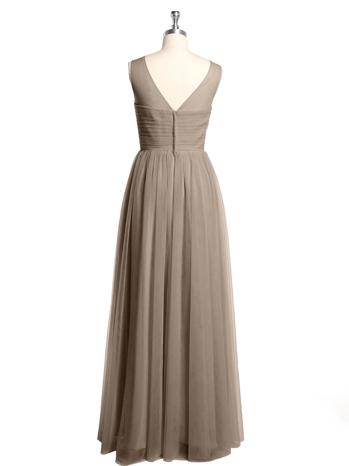 Illusion Neck Cross Tulle Bridesmaid Dresses-Taupe