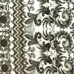 Ivory-Multi Baroque Chevron Printed Slub Rayon Stretch Jersey Knit Fabric
