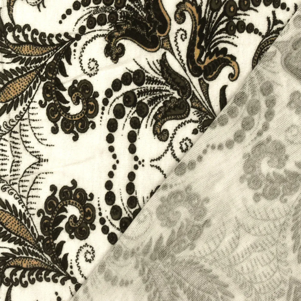 Ivory-Multi Baroque Chevron Printed Slub Rayon Stretch Jersey Knit Fabric