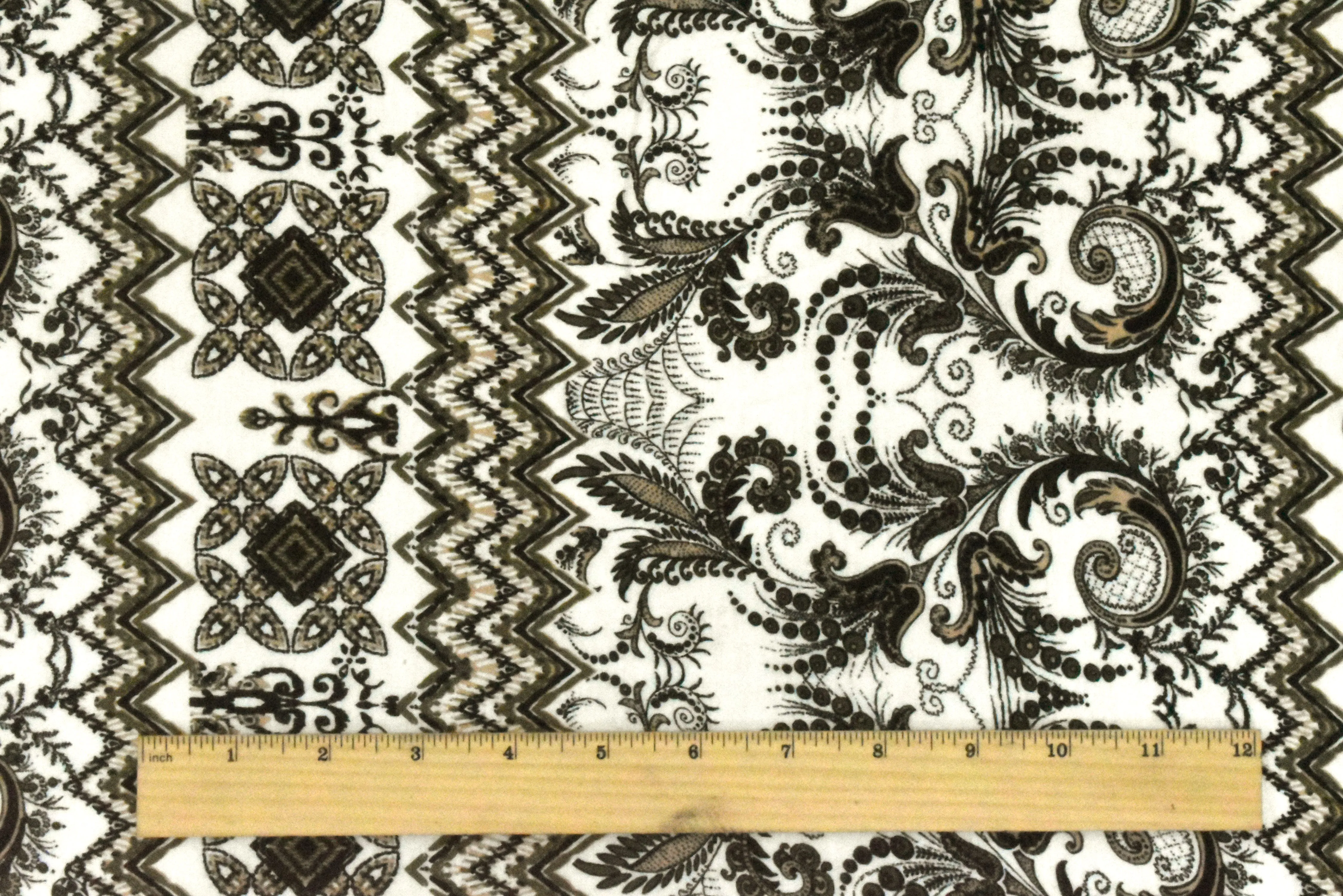 Ivory-Multi Baroque Chevron Printed Slub Rayon Stretch Jersey Knit Fabric