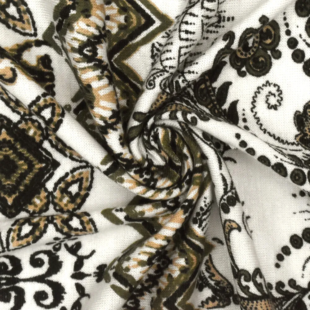 Ivory-Multi Baroque Chevron Printed Slub Rayon Stretch Jersey Knit Fabric